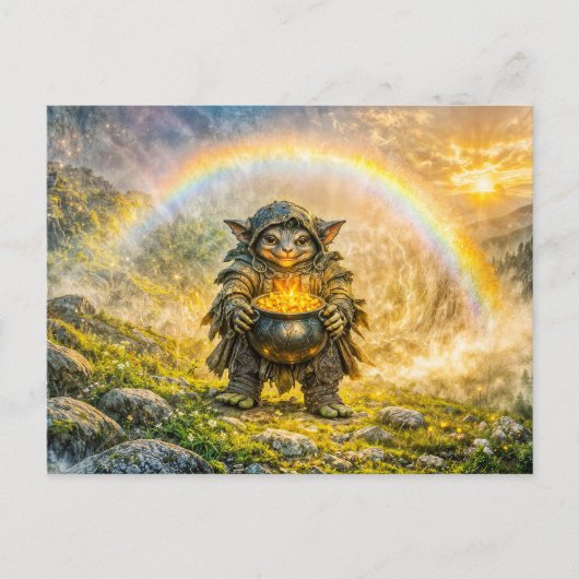 Dynamische Fantasy Kabouter met Regenboog Gouden P Briefkaart (Voorkant)