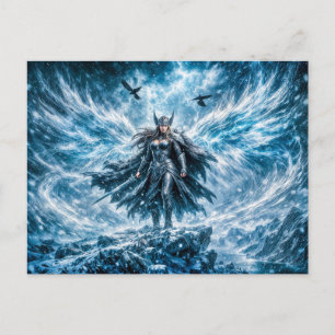Dynamische Fantasy Valkyrie in stralende slagveld  Briefkaart