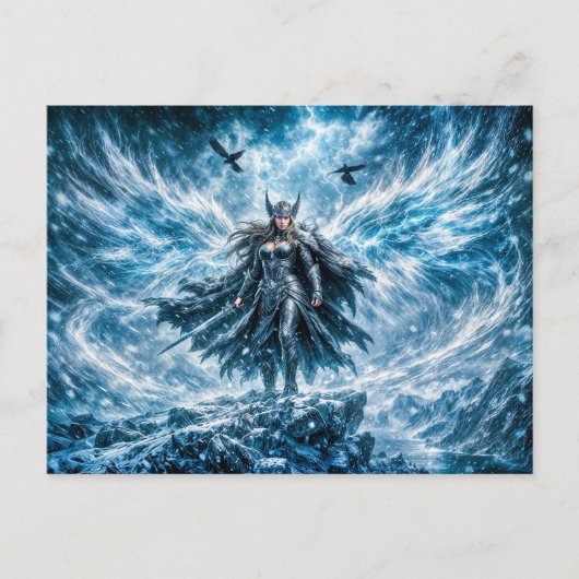 Dynamische Fantasy Valkyrie in stralende slagveld Briefkaart (Voorkant)