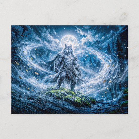 Dynamische Fantasy Weerwolf Onder Dramatisch Manes Briefkaart (Voorkant)