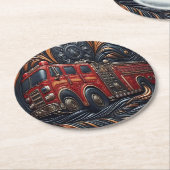 Dynamische Fire Truck Leather Art Ronde Kartonnen Onderzetter (Gebogen)