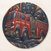 Dynamische Fire Truck Leather Art Ronde Kartonnen Onderzetter (Voorkant)