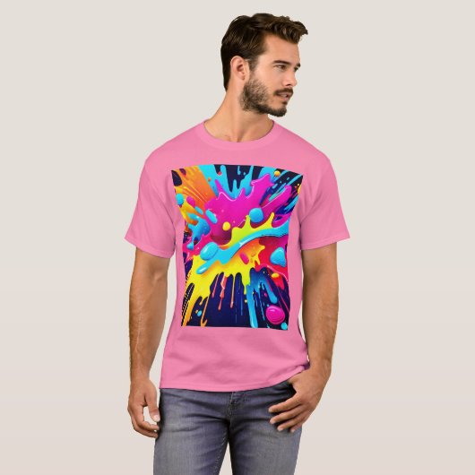 Dynamische fluorescerende verfstrepen t-shirt (Voorkant volledig)