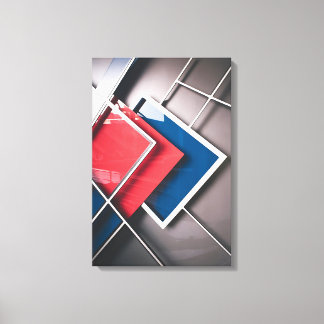 Dynamische Fusie: Rood & Blauw Geometrische Muurku Canvas Afdruk