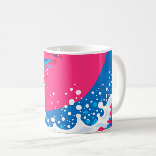Dynamische fusie van roze, blauwe en witte golven koffiemok