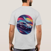 Dynamische futuristische sportwagen illustratie t-shirt (Achterkant)