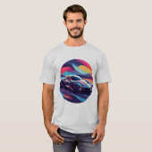 Dynamische futuristische sportwagen illustratie t-shirt (Voorkant volledig)