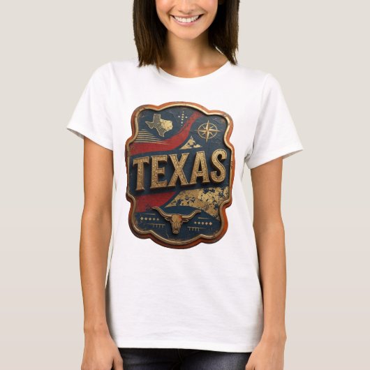 Dynamische Goud TEXAS 3D-tekstkunst T-shirt (Voorkant)