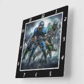 Dynamische hoogenergetische voetbalactiescene vierkante klok (Hoek)