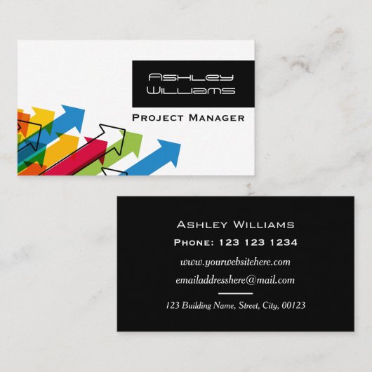 Dynamische kleurrijke pijlen Moderne projectmanage Visitekaartje (Voorkant / Achterkant)