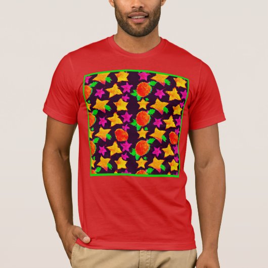 Dynamische Kleurrijke Sterren Patroon Art T-shirt (Voorkant)