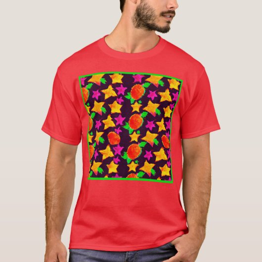 Dynamische Kleurrijke Sterren Patroon Art T-shirt (Voorkant)