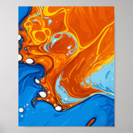 Dynamische kronkels van blauw en oranje in vloeien poster