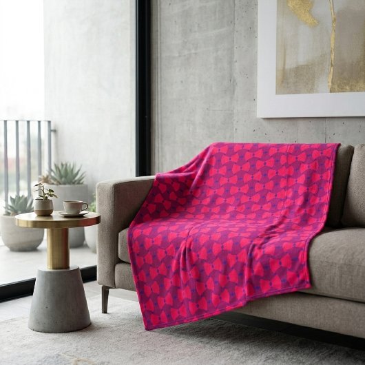 Dynamische Magenta Paarse Interlock Patroon Kunst Fleece Deken