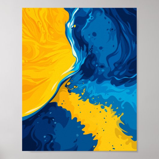 Dynamische mix van gele, blauwe en oranje accenten poster (Voorkant)