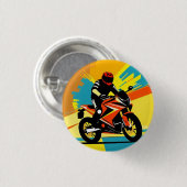 Dynamische motorfietsillustratie met berijder ronde button 3,2 cm (Voorkant /achterkant)
