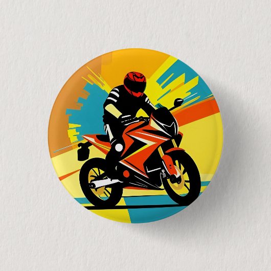 Dynamische motorfietsillustratie met berijder ronde button 3,2 cm (Voorkant)