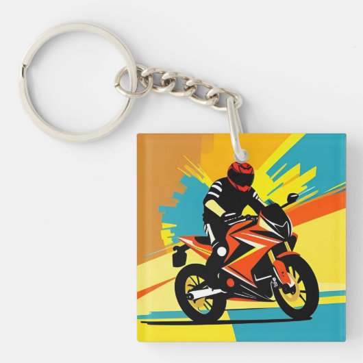 Dynamische motorfietsillustratie met berijder sleutelhanger (voorkant)