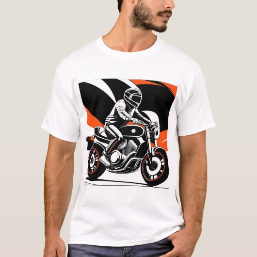 Dynamische motorillustratie met berijder t-shirt (Voorkant)
