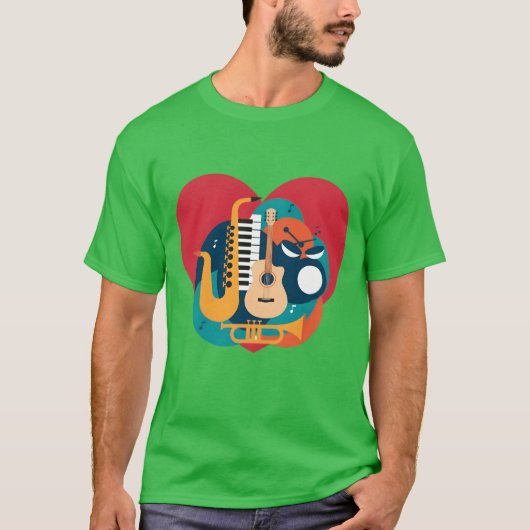 Dynamische Muziek Hart Levendig Instrument T-shirt (Voorkant)