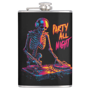Dynamische Neon-Colored Skeleton DJ Spinning Recor Heupfles
