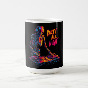 Dynamische Neon-Colored Skeleton DJ Spinning Recor Koffiemok