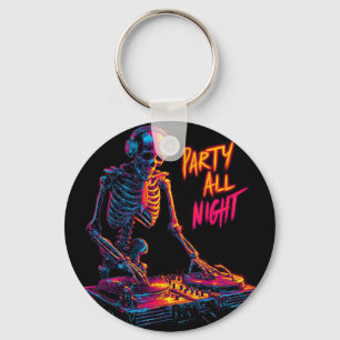 Dynamische Neon-Colored Skeleton DJ Spinning Recor Sleutelhanger