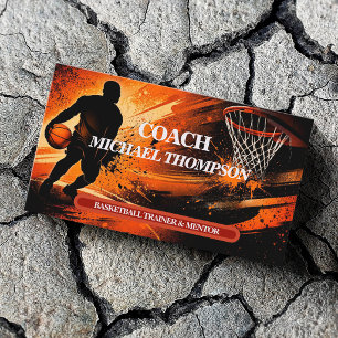 Dynamische Oranje Zwarte Basketbal Coach Trainer Visitekaartje