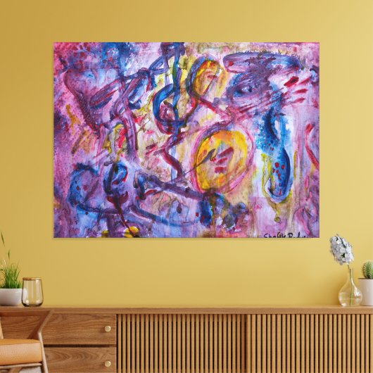 Dynamische overlappingen van violette en blauwe ti canvas afdruk (Insitu (Woonkamer))