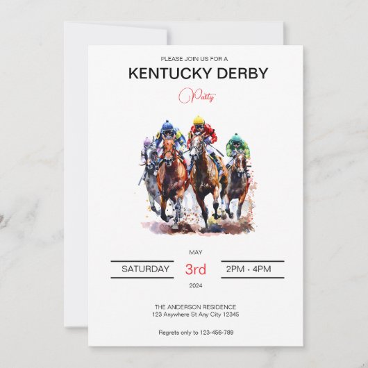 Dynamische paard Kentucky Derby Uitnodiging (Voorkant)