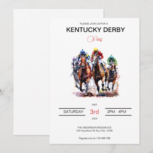 Dynamische paard Kentucky Derby Uitnodiging (Voorkant / Achterkant)