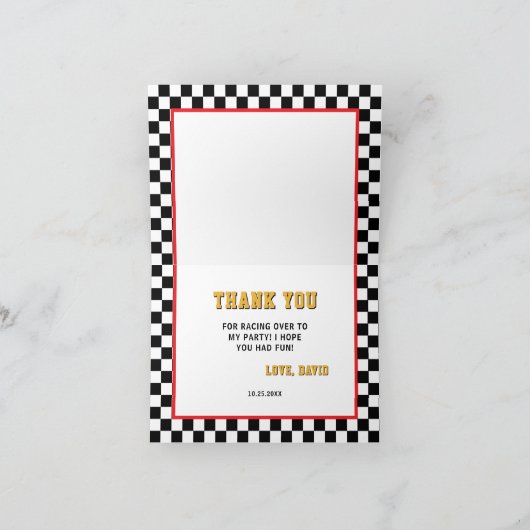 Dynamische raceauto bedankkaart (Binnen)