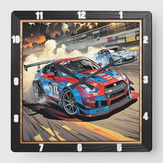 Dynamische raceauto's snelheid vierkante klok (Voorkant)