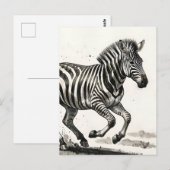 Dynamische rennende zebra-inkt kunst briefkaart (Voorkant / Achterkant)