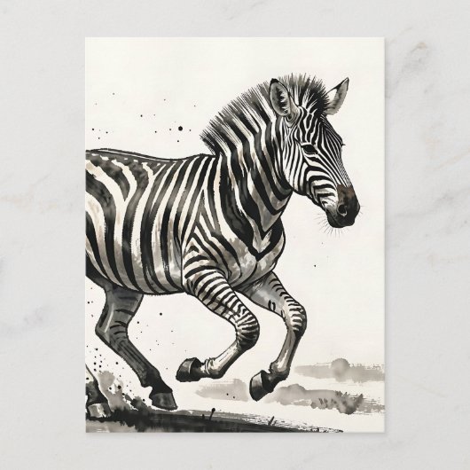 Dynamische rennende zebra-inkt kunst briefkaart (Voorkant)