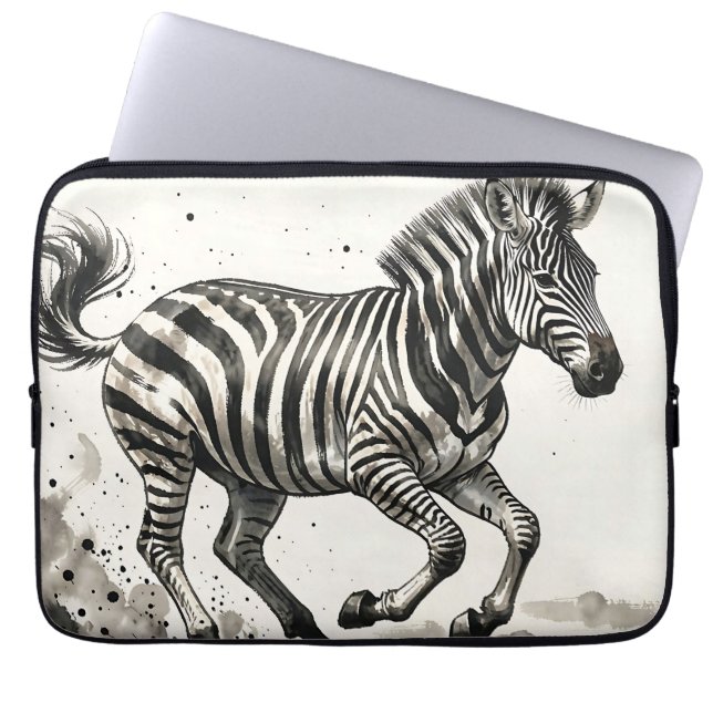 Dynamische rennende zebra-inkt kunst laptop sleeve (Voorkant)