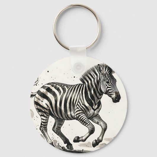 Dynamische rennende zebra-inkt kunst sleutelhanger (Voorkant)