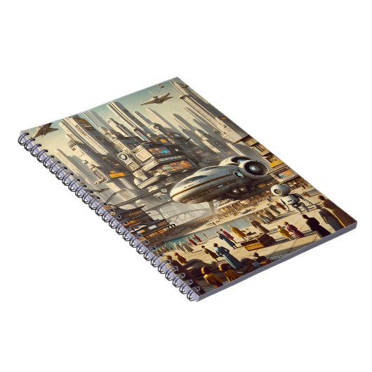 Dynamische retrofuturistische ruimtepoort Sci-Fi Notitieboek (Rechterzijde)
