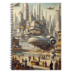 Dynamische retrofuturistische ruimtepoort Sci-Fi Notitieboek