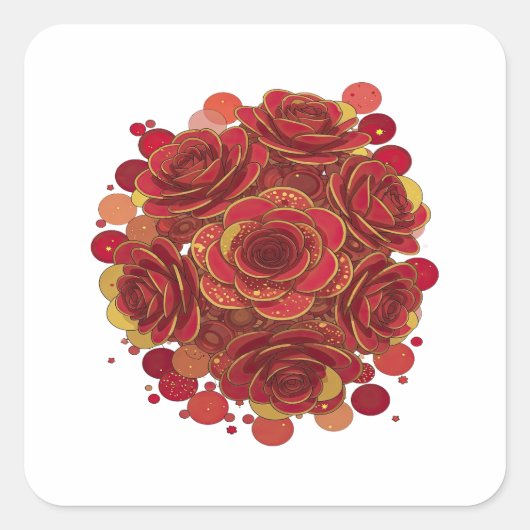 Dynamische Rode RODE ROZEN EN HELDERE STERREN Stic Vierkante Sticker (Voorkant)
