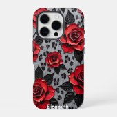 Dynamische rode rozen op gestructureerd canvas iPhone hoesje (Achterkant)