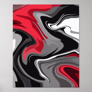 Dynamische rode, zwarte, witte en grijze Abstracte Poster
