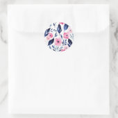 Dynamische Roze en Navy Waterverf Ronde Sticker (Tas)