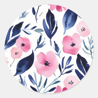 Dynamische Roze en Navy Waterverf Ronde Sticker