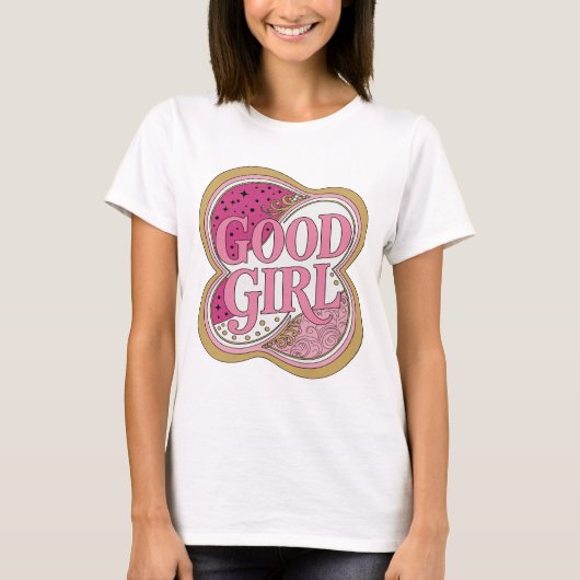 Dynamische Roze GOOD GIRL Statement Design T-shirt (Voorkant)