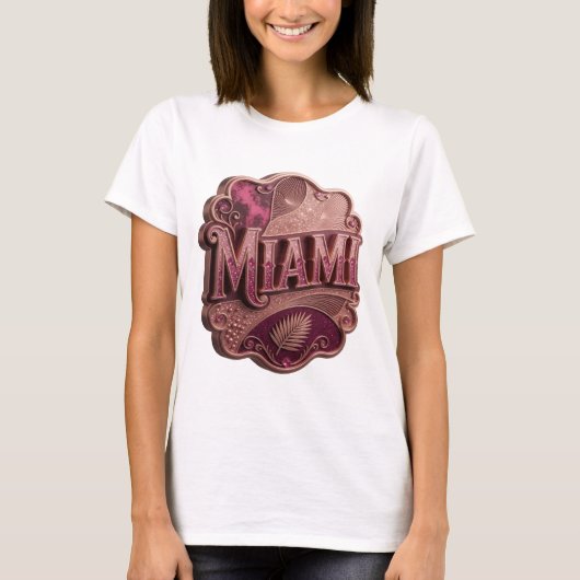 Dynamische Roze MIAMI Tekst Design T-shirt (Voorkant)