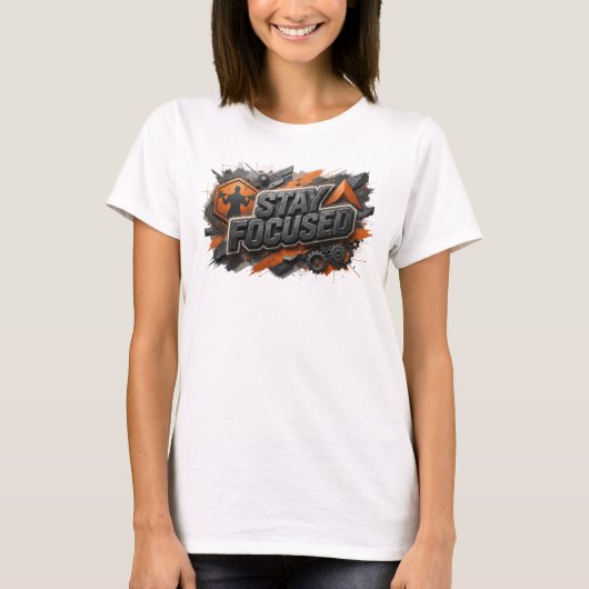 Dynamische Roze STAY FOCUSED 3D-tekstkunst T-shirt (Voorkant)