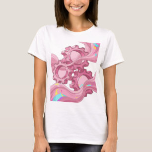Dynamische Roze TANDWIELEN EN GOLVENDE GOLVEN Mode T-shirt