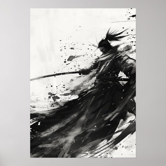 Dynamische Samurai Jack in zwart-wit Poster (Voorkant)