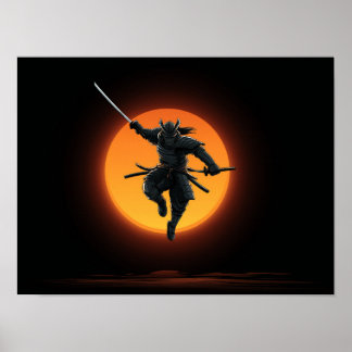 Dynamische Samurai Sprong Silhouet Poster